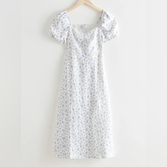 & Other Stories Puff Sleeve Linen Midi Dress – Size 4 - Picture 4 of 14